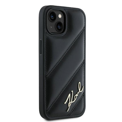 Futrola za Apple iPhone 15, Karl Lagerfeld, Diagonal Quilted Script, Crna
