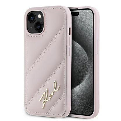 Futrola za Apple iPhone 15, Karl Lagerfeld, Diagonal Quilted Script, Roze