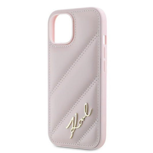 Futrola za Apple iPhone 15, Karl Lagerfeld, Diagonal Quilted Script, Roze