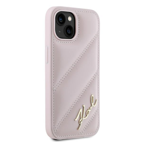Futrola za Apple iPhone 15, Karl Lagerfeld, Diagonal Quilted Script, Roze