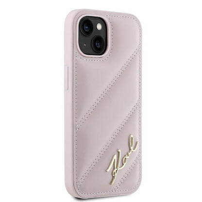 Futrola za Apple iPhone 15, Karl Lagerfeld, Diagonal Quilted Script, Roze