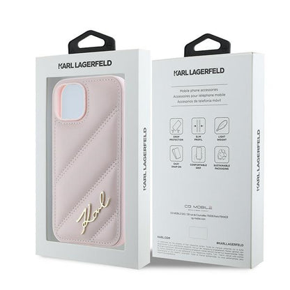 Futrola za Apple iPhone 15, Karl Lagerfeld, Diagonal Quilted Script, Roze
