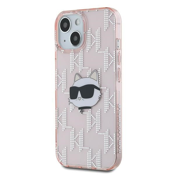 Futrola za Apple iPhone 15, Karl Lagerfeld, IML Luxury Monogram Choupette's Head, Roze