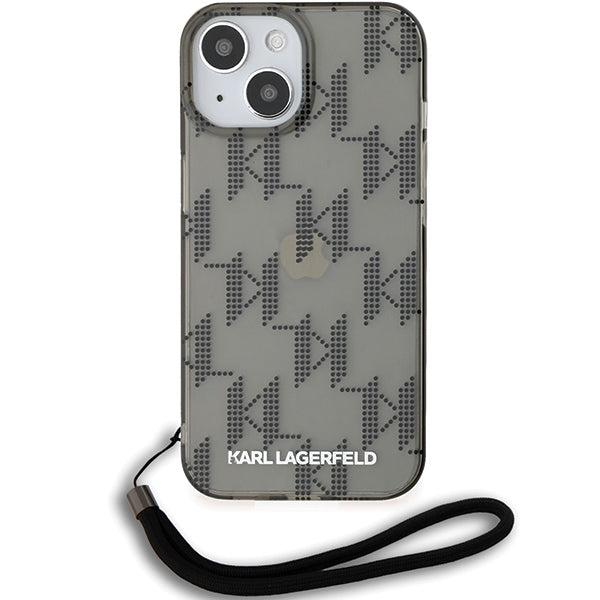 Futrola za Apple iPhone 15, Karl Lagerfeld, IML Luxury Monogram KL Pattern with Strap, Crna