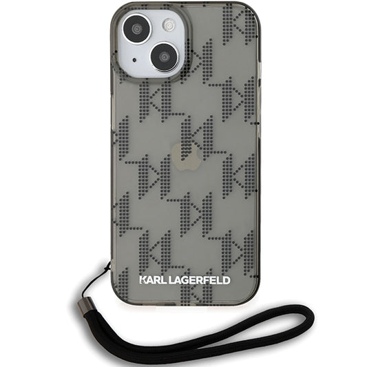 Futrola za Apple iPhone 15, Karl Lagerfeld, IML Luxury Monogram KL Pattern with Strap, Crna
