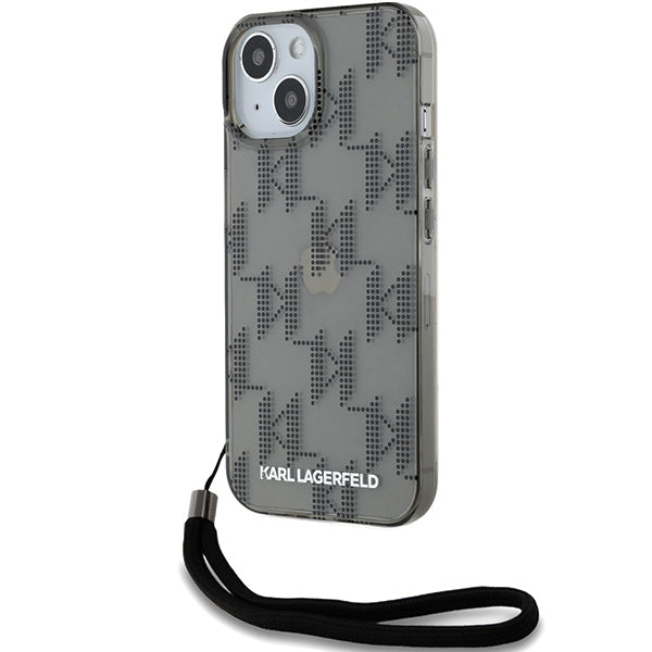Futrola za Apple iPhone 15, Karl Lagerfeld, IML Luxury Monogram KL Pattern with Strap, Crna