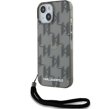 Futrola za Apple iPhone 15, Karl Lagerfeld, IML Luxury Monogram KL Pattern with Strap, Crna