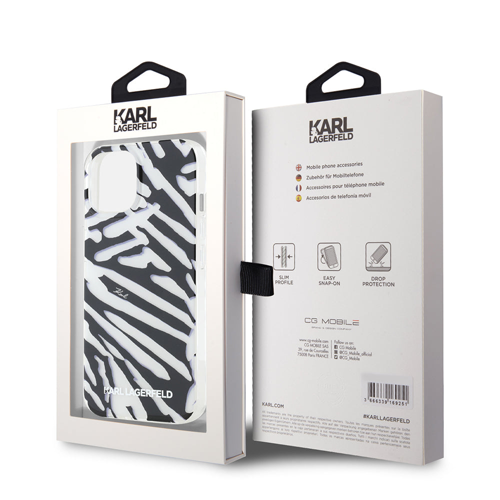 Futrola za Apple iPhone 15, Karl Lagerfeld, IML Luxury Zebra Pattern with Strap, Crna