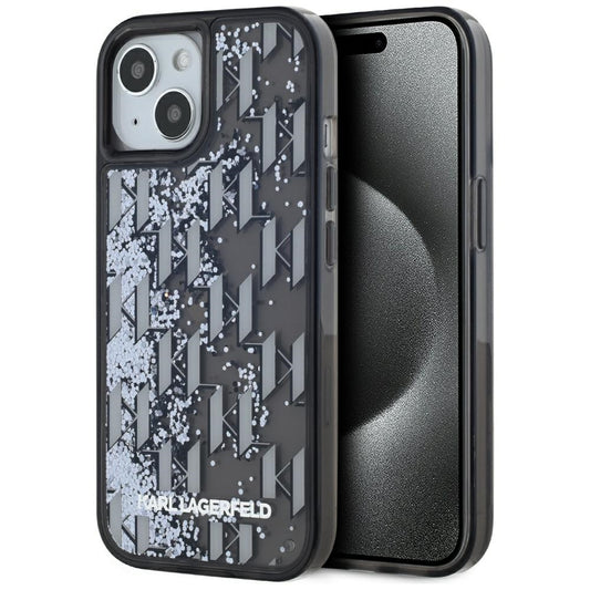 Futrola za Apple iPhone 15, Karl Lagerfeld, Liquid Glitter Monogram, Crna