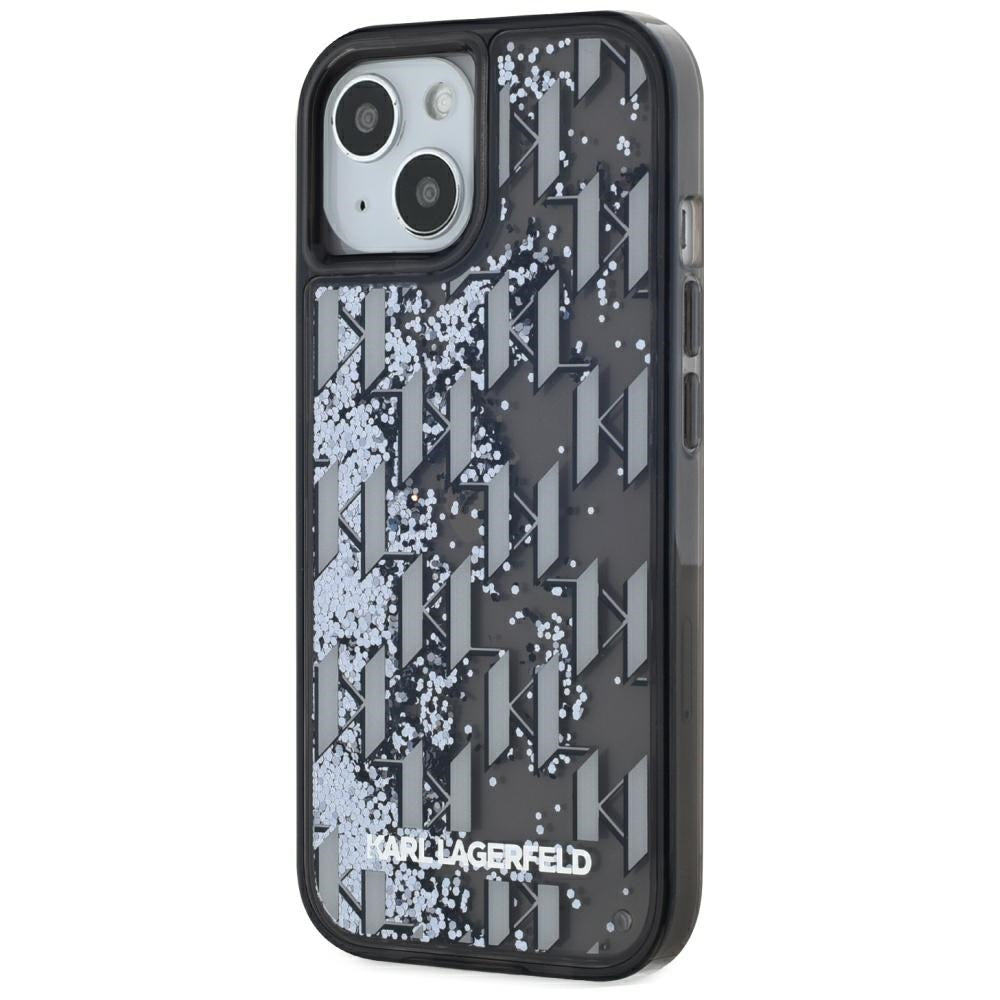 Futrola za Apple iPhone 15, Karl Lagerfeld, Liquid Glitter Monogram, Crna