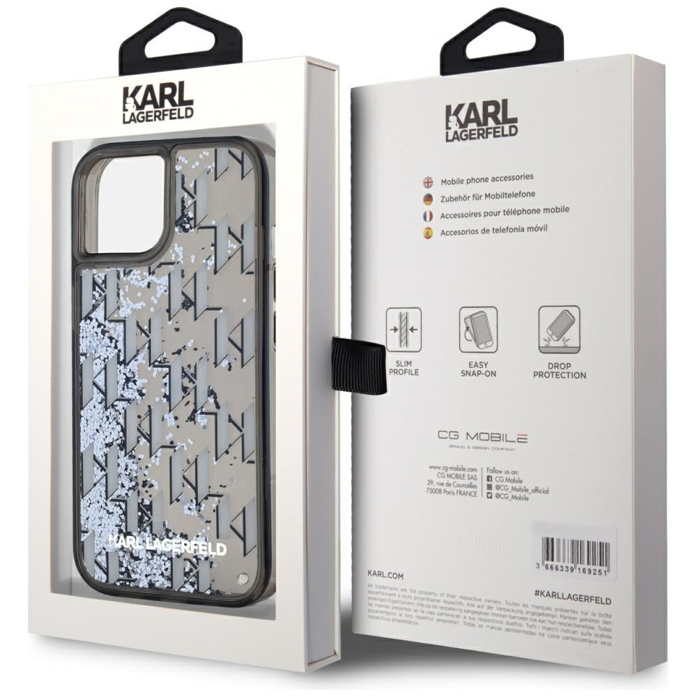 Futrola za Apple iPhone 15, Karl Lagerfeld, Liquid Glitter Monogram, Crna