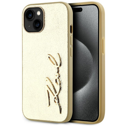 Futrola za Apple iPhone 15, Karl Lagerfeld, Metal Signature, Zlatna