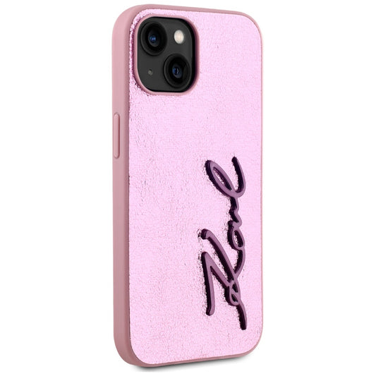 Futrola za Apple iPhone 15, Karl Lagerfeld, Metal Signature, Roze