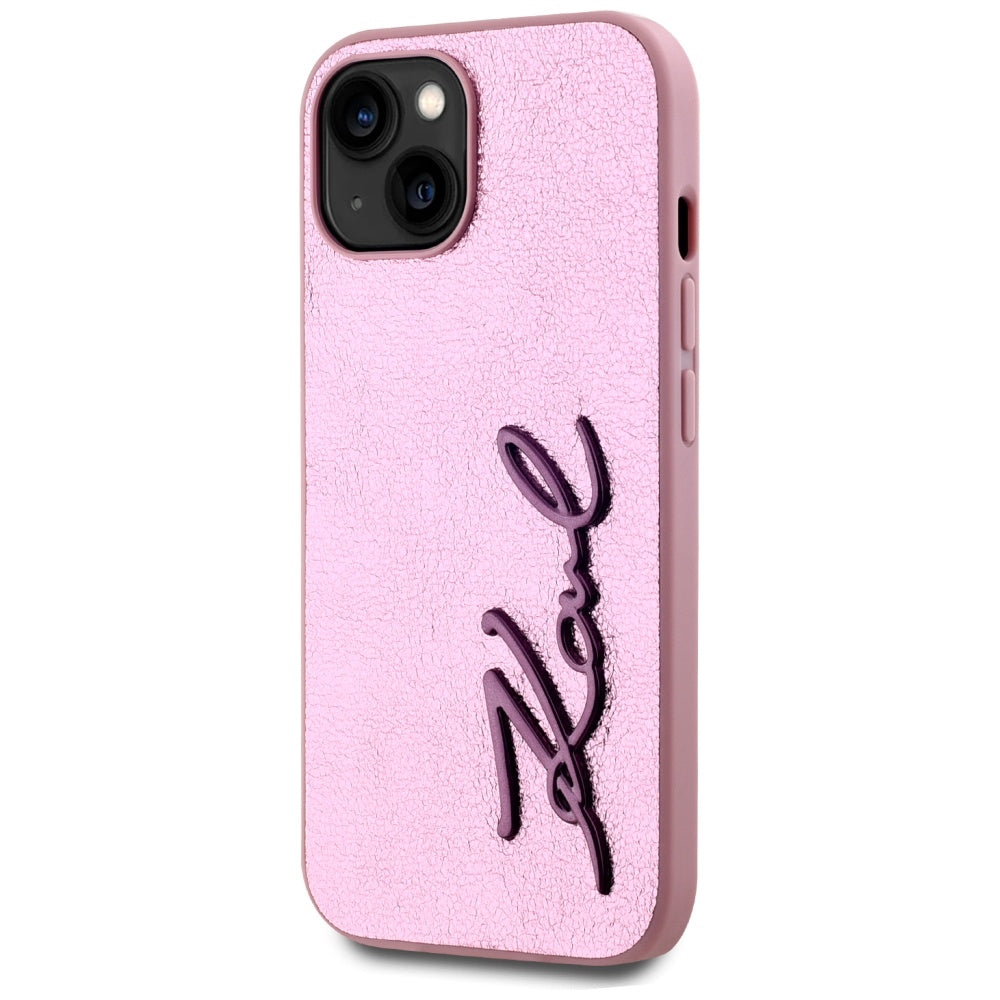 Futrola za Apple iPhone 15, Karl Lagerfeld, Metal Signature, Roze