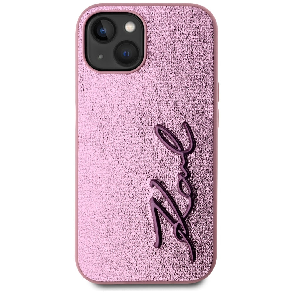 Futrola za Apple iPhone 15, Karl Lagerfeld, Metal Signature, Roze