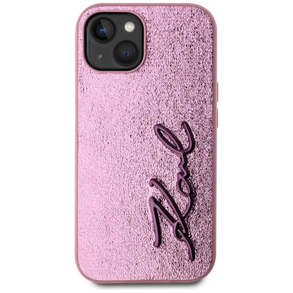 Futrola za Apple iPhone 15, Karl Lagerfeld, Metal Signature, Roze