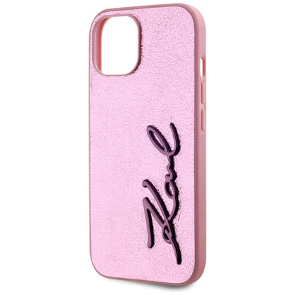 Futrola za Apple iPhone 15, Karl Lagerfeld, Metal Signature, Roze