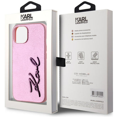 Futrola za Apple iPhone 15, Karl Lagerfeld, Metal Signature, Roze