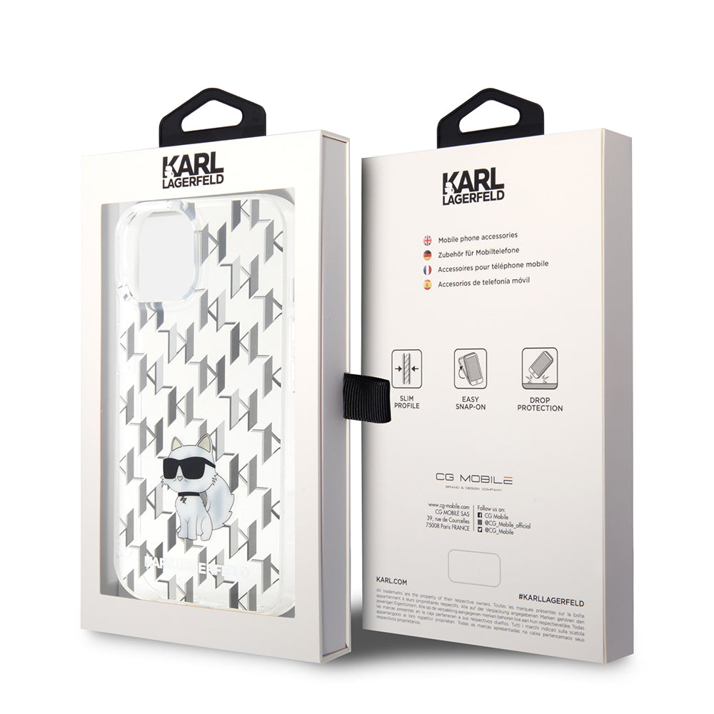 Futrola za Apple iPhone 15, Karl Lagerfeld, Monogram Choupette, Providna