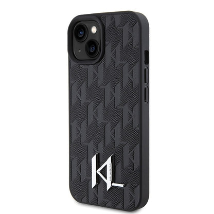 Futrola za Apple iPhone 15, Karl Lagerfeld, Monogram Hot Stamp Metal Logo, Crna
