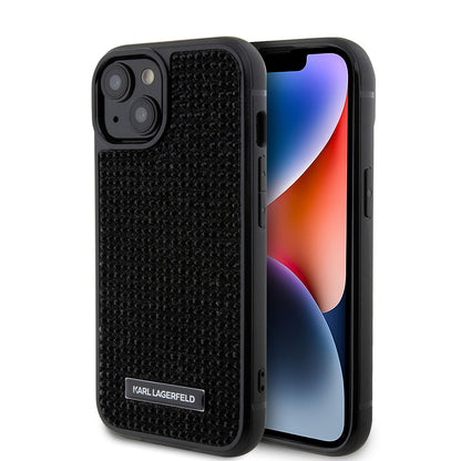 Futrola za Apple iPhone 15, Karl Lagerfeld, Rhinestone Metal Plate, Crna