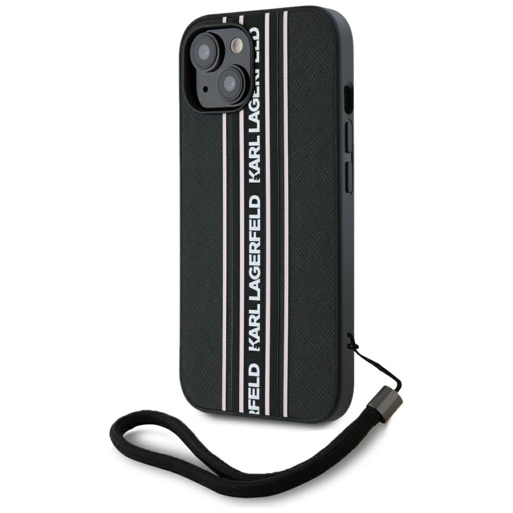 Futrola za Apple iPhone 15, Karl Lagerfeld, Saffiano Athleisure Stripes with Strap, Roze