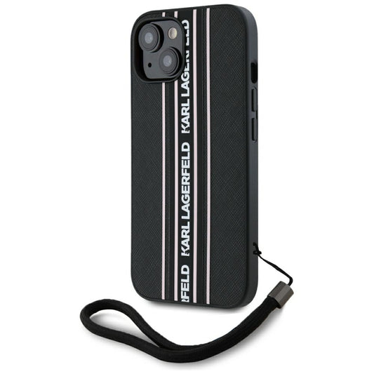 Futrola za Apple iPhone 15, Karl Lagerfeld, Saffiano Athleisure Stripes with Strap, Roze