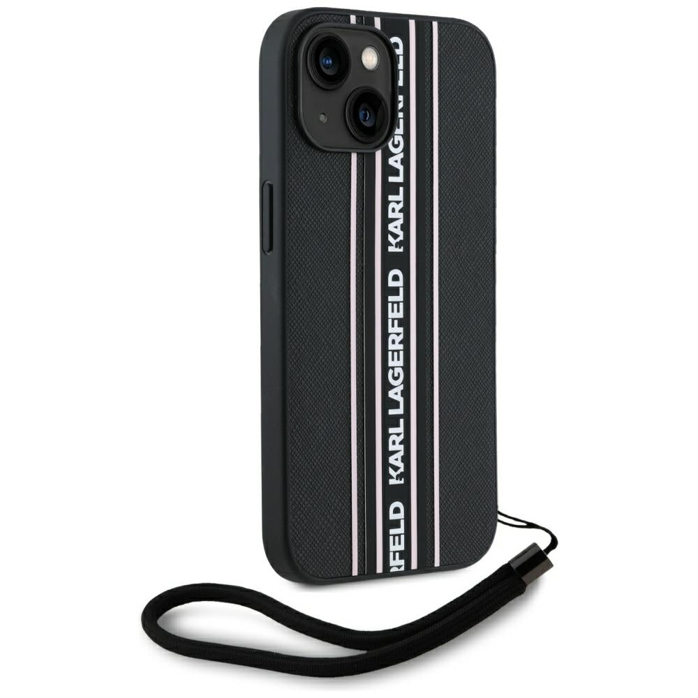 Futrola za Apple iPhone 15, Karl Lagerfeld, Saffiano Athleisure Stripes with Strap, Roze