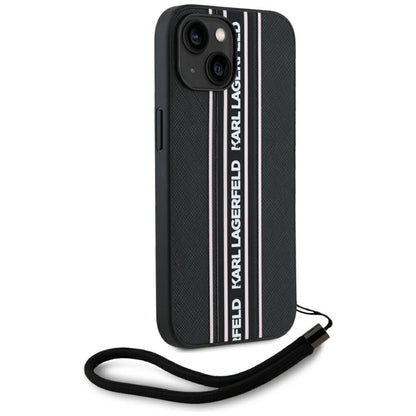 Futrola za Apple iPhone 15, Karl Lagerfeld, Saffiano Athleisure Stripes with Strap, Roze