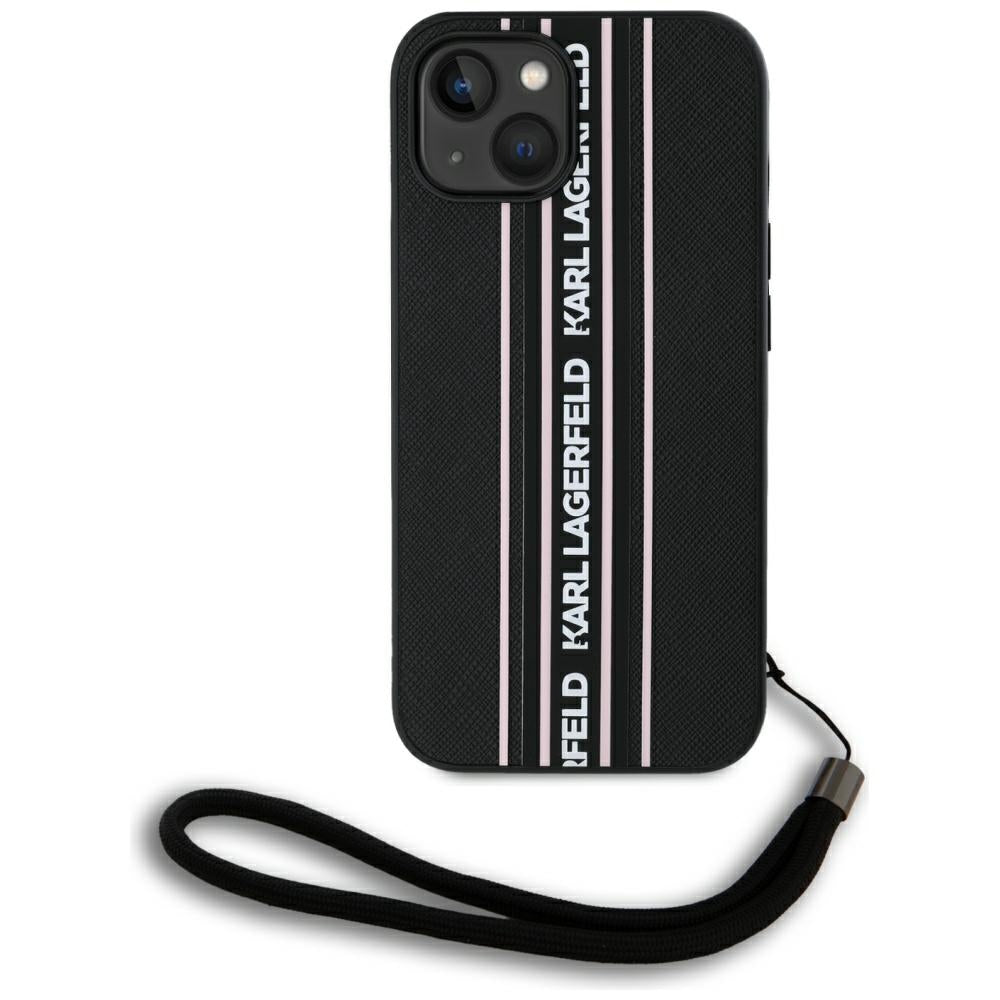 Futrola za Apple iPhone 15, Karl Lagerfeld, Saffiano Athleisure Stripes with Strap, Roze