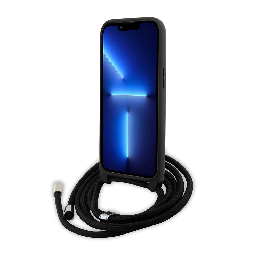 Futrola za Apple iPhone 15, Karl Lagerfeld, Saffiano Crossbody Metal Pin Karl & Choupette, Crna