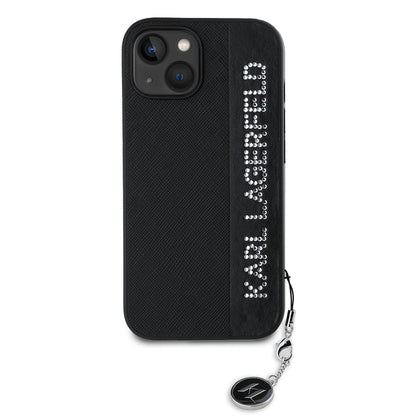 Futrola za Apple iPhone 15, Karl Lagerfeld, Saffiano Rhinestones & Charm, Crna