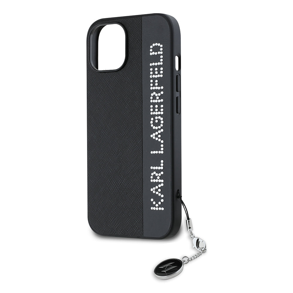 Futrola za Apple iPhone 15, Karl Lagerfeld, Saffiano Rhinestones & Charm, Crna