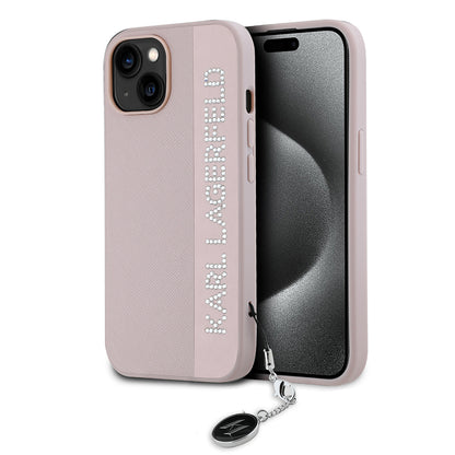 Futrola za Apple iPhone 15, Karl Lagerfeld, Saffiano Rhinestones & Charm, Roze