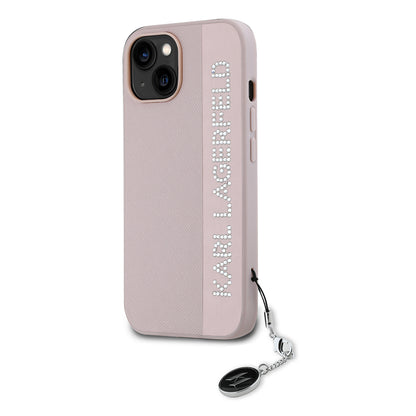 Futrola za Apple iPhone 15, Karl Lagerfeld, Saffiano Rhinestones & Charm, Roze