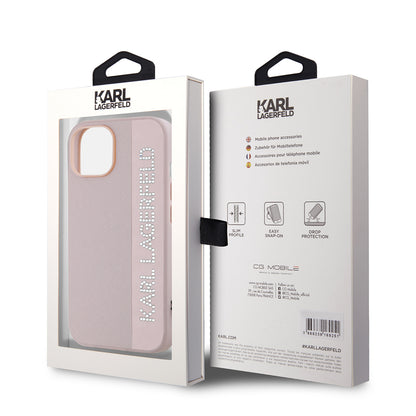 Futrola za Apple iPhone 15, Karl Lagerfeld, Saffiano Rhinestones & Charm, Roze