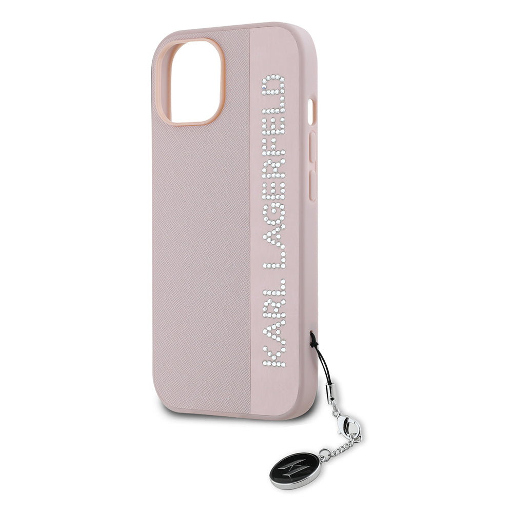 Futrola za Apple iPhone 15, Karl Lagerfeld, Saffiano Rhinestones & Charm, Roze
