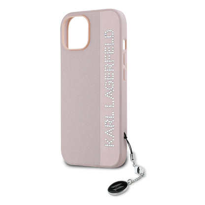 Futrola za Apple iPhone 15, Karl Lagerfeld, Saffiano Rhinestones & Charm, Roze
