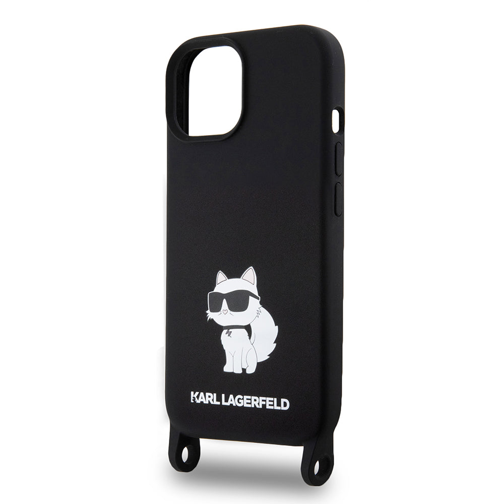 Futrola za Apple iPhone 15, Karl Lagerfeld, Silicone Crossbody Choupette, Crna