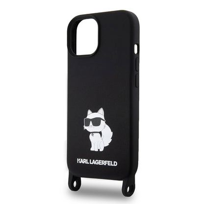 Futrola za Apple iPhone 15, Karl Lagerfeld, Silicone Crossbody Choupette, Crna