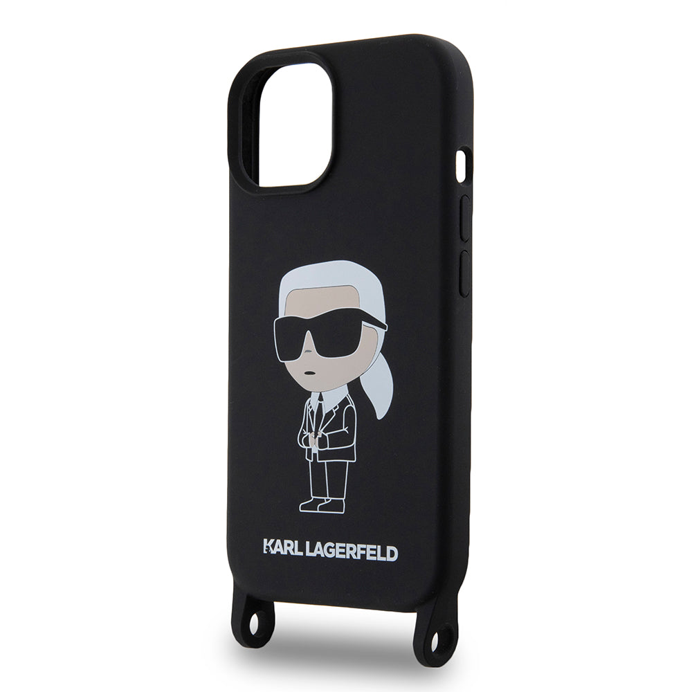 Futrola za Apple iPhone 15, Karl Lagerfeld, Silikonska Crossbody Ikonik Karl, Crna
