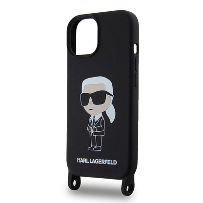 Futrola za Apple iPhone 15, Karl Lagerfeld, Silikonska Crossbody Ikonik Karl, Crna