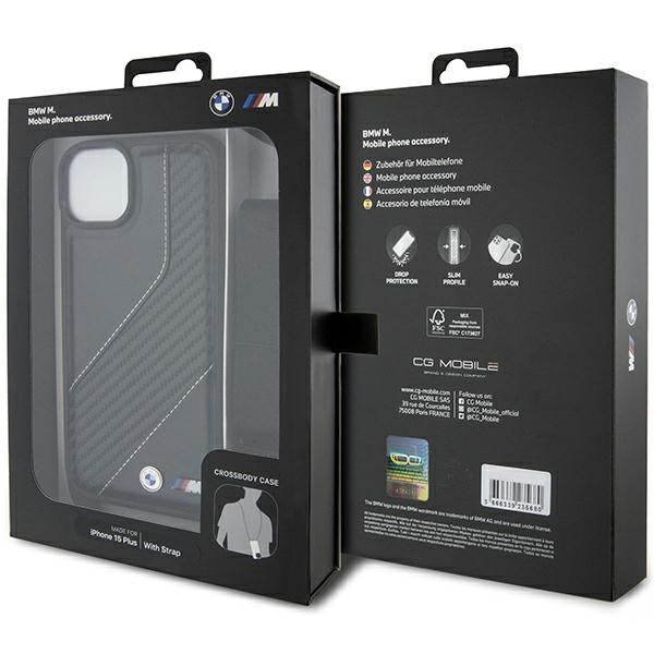 Futrola za Apple iPhone 15 Plus, BMW, M Edition Carbon Stripe & Strap, Crna