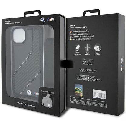 Futrola za Apple iPhone 15 Plus, BMW, M Edition Carbon Stripe & Strap, Crna