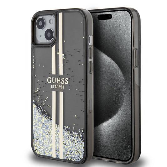 Futrola za Apple iPhone 15 Plus, Guess, Liquid Glitter Gold Stripes, Crna