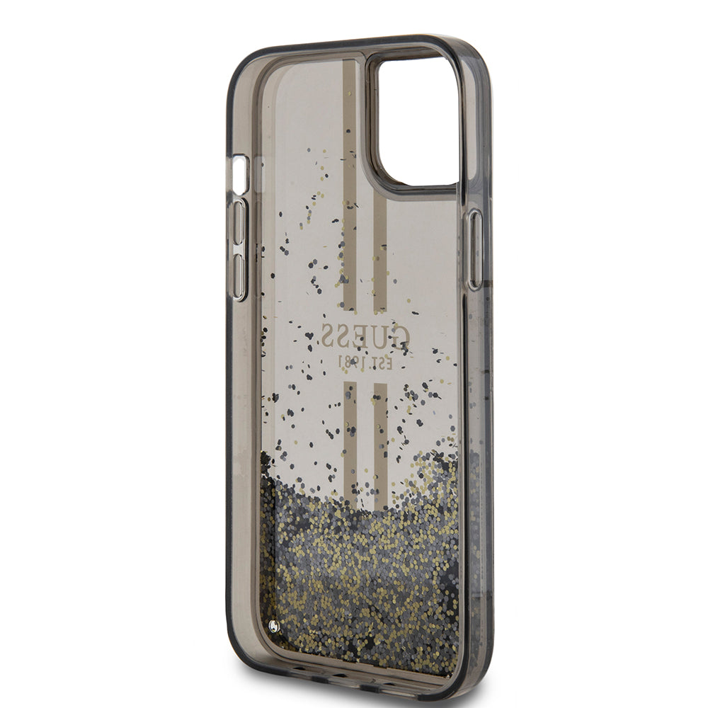 Futrola za Apple iPhone 15 Plus, Guess, Liquid Glitter Gold Stripes, Crna