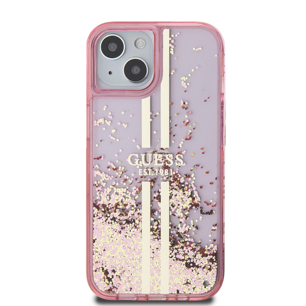 Futrola za Apple iPhone 15 Plus, Guess, Liquid Glitter Gold Stripes, Roze