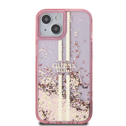 Futrola za Apple iPhone 15 Plus, Guess, Liquid Glitter Gold Stripes, Roze