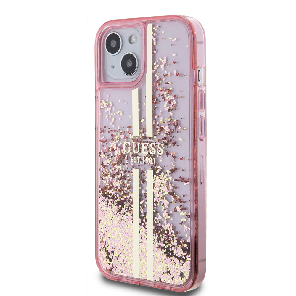 Futrola za Apple iPhone 15 Plus, Guess, Liquid Glitter Gold Stripes, Roze