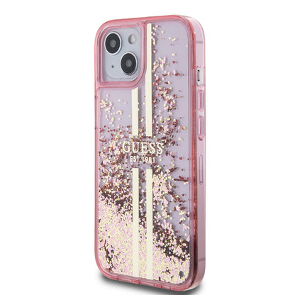 Futrola za Apple iPhone 15 Plus, Guess, Liquid Glitter Gold Stripes, Roze